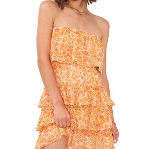 1.STATE Strapless Floral Tiered Mini Dress Size M
